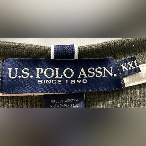 U.S. POLO ASSN Shirt Men’s Size XXL Green Thermal Henley Casual Long Sleeved - Picture 5 of 9